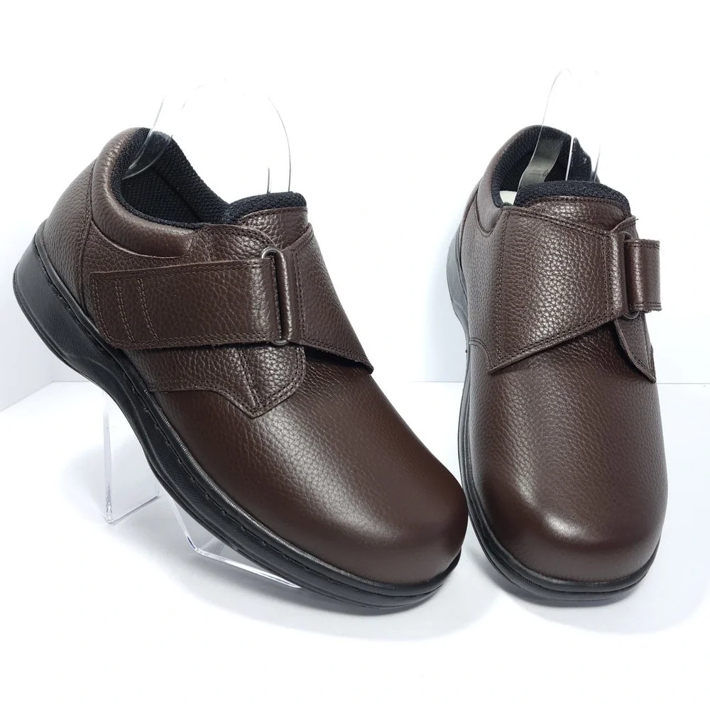Orthofeet 520 Broadway Men's‎ 10 X-Wide Brown Leather Hook Loop Orthopedic Shoes